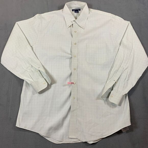 Land's End Mens 16.5 - 34 White Long Sleeve Button-Down Collared‎ Check Pattern - Picture 1 of 15